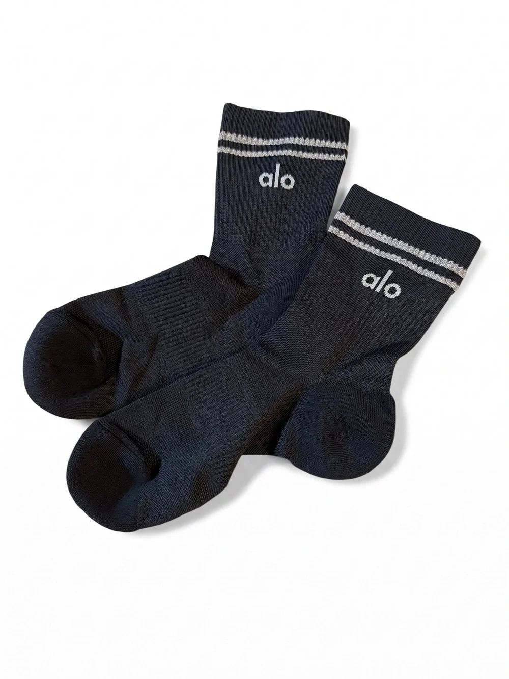 New Alo Yoga BrandedUnisex Half-Crew Performance Sock Black reflective